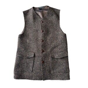 44 J. PETERMAN Speckled Brown/Black  TWEED  VEST Shetland Wool PORTUGAL Button